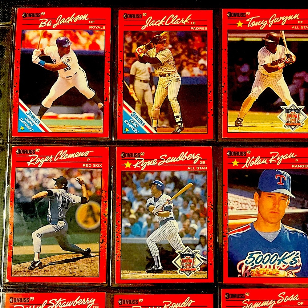 DonRuss bundle of 28 cards from famous 1990 set includes 5000k Nolan Ryan